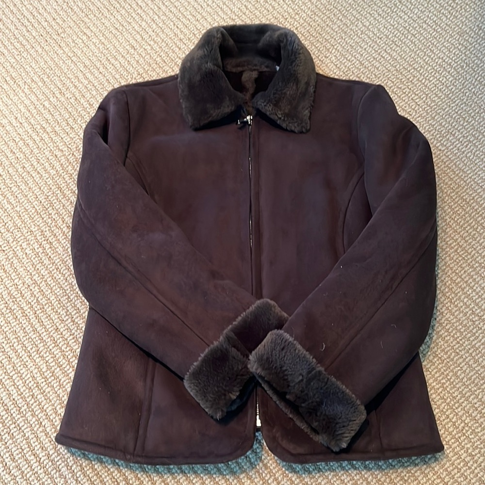 Ann Taylor fur collar fur lined suede jacket